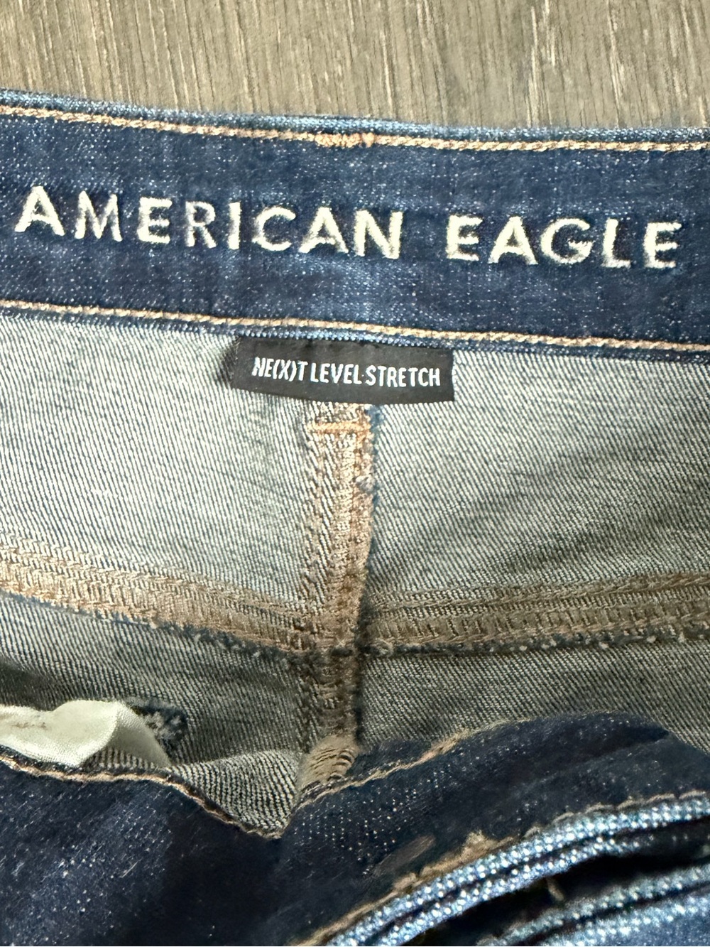 America Eagle Hi-Rise Shortie Denim Shorts Dark Wash Hem Stretch Size 4 Y2K - Picture 5 of 7